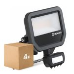 Voordeelpak 4x Ledvance LED Breedstraler Aluminium Zwart 17W 2400lm 100D - 840 Koel Wit | IP65 - Bewegings- en Lichtsensor - Symmetrisch